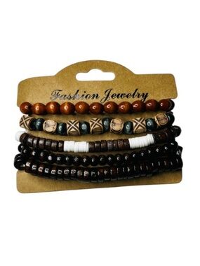 NWT Fashion Jewelry Men's Brown Beaded Bracelet Set